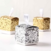 5*5*5CM Gold Silver Purple Glitter Style Favor Box Baby Shower Candy Box Wedding